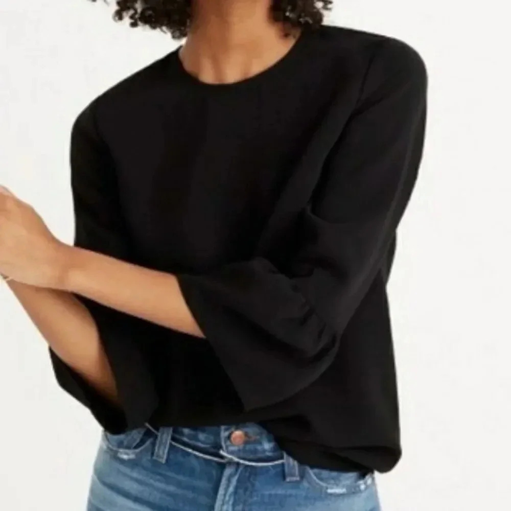 Madewell Blouse Bell Sleeve Black Dressy Work Top Office Shirt Women’s Size XXS